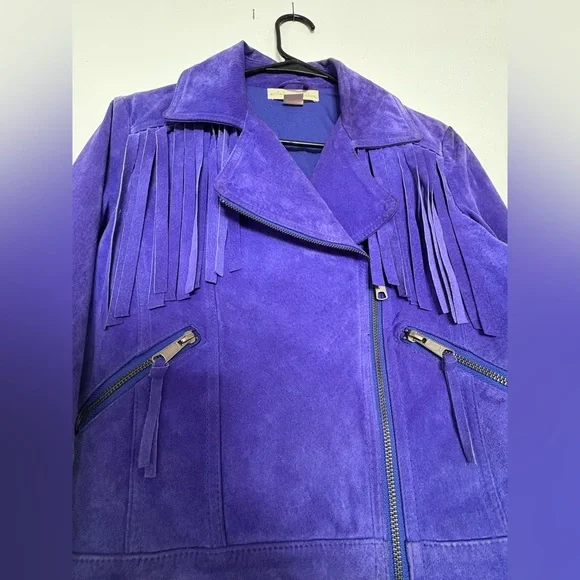 Staring at Stars Genuine Royal Purple Leather Suede Collared Jacket Size Small - Picture 4 of 13
